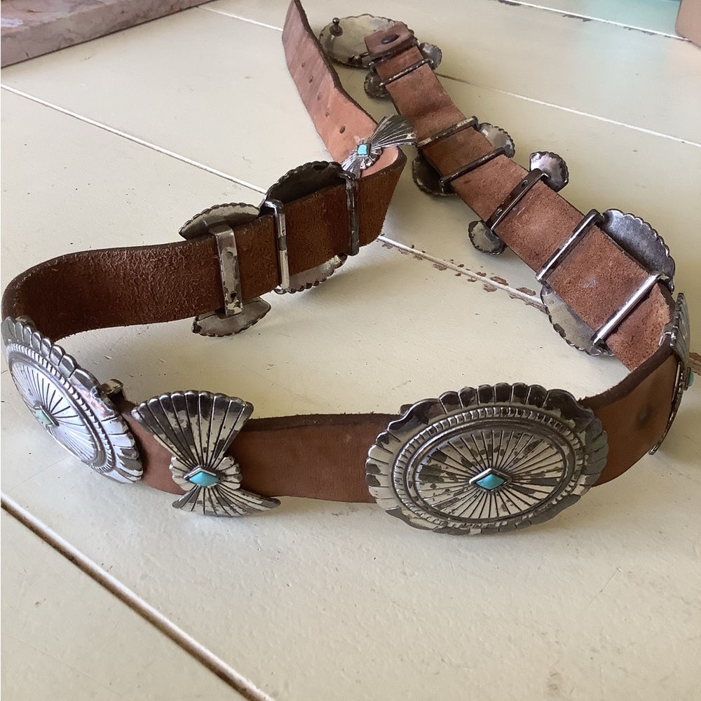 Justin Leather Silver Turquoise Belt - Picture 2 of 7